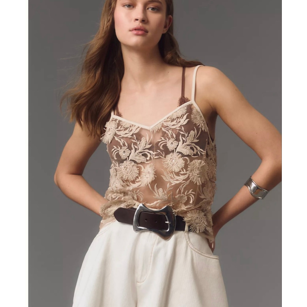 NEW with tags Eva Franco Taupe Floral Appliqué Camisole Large